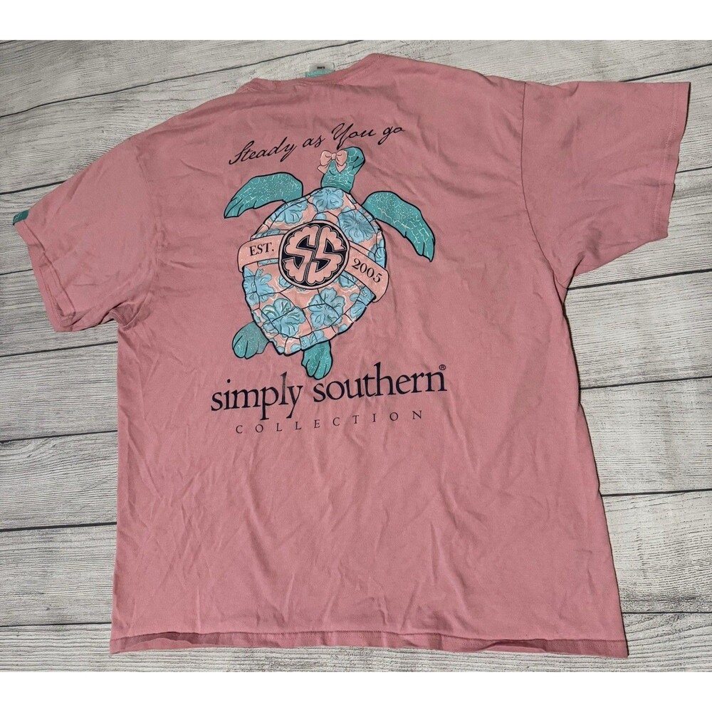 Simply Southern Steady as you Go Pink T Shirt Turtle Graphic Size XL